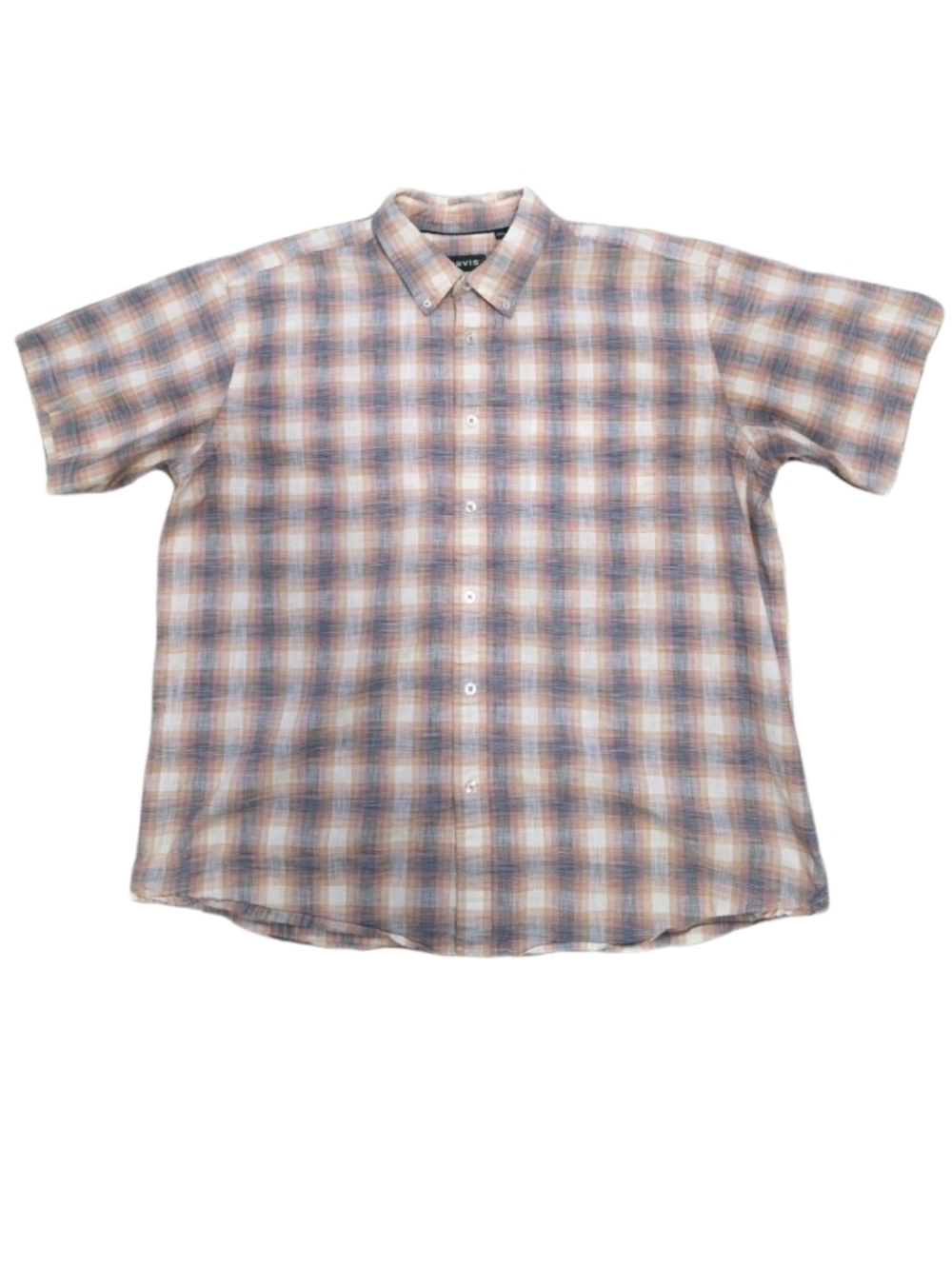 Orvis Men's button-down shirt Orange Blue Plaid Size XXL Short Sleeve Outdoor